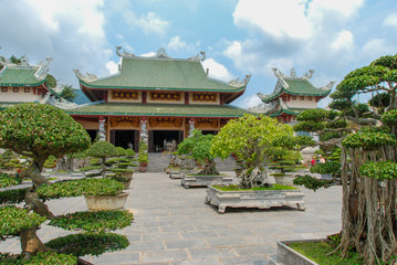 Fototapeta premium Front of Linh Ung Pagoda with bonsai garden in Da Nang, Vietnam 
