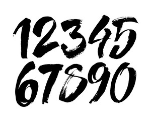 set of calligraphic acrylic or ink numbers. ABC for your design, brush lettering on a white background