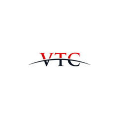 Initial letter VTC, overlapping movement swoosh horizon logo company design inspiration in red and dark blue color vector