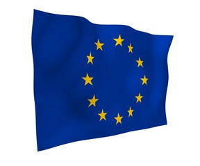 Slightly waving flag of the European Union isolated on white background, 3D rendering. Symbol of Europe. 3D illustration