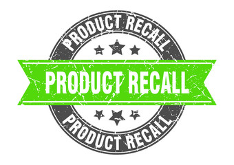 product recall round stamp with green ribbon. product recall