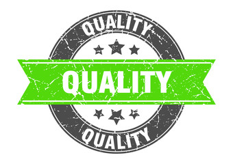 Obraz premium quality round stamp with green ribbon. quality