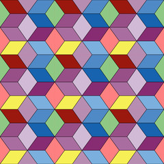 Seamless pattern of Colorful geometric Diamonds And Cubes.