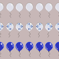 Seamless Pattern Of White and Blue Balloons of three Different Types Repeated Horizontally.