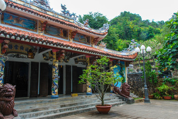 Exterior of colorful temple at Marble Mountains in Da Nang, Vietnam 