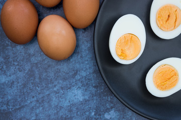 Eggs hard boiled minimal breakfast food background top view