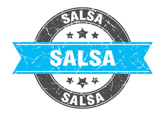 salsa round stamp with turquoise ribbon. salsa
