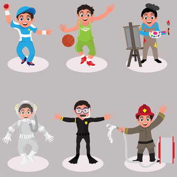 Set of kids characters in different profession dress.