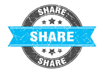 share round stamp with turquoise ribbon. share