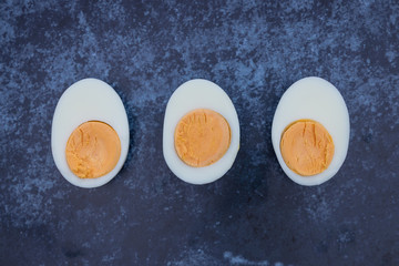 Eggs hard boiled minimal breakfast food background top view