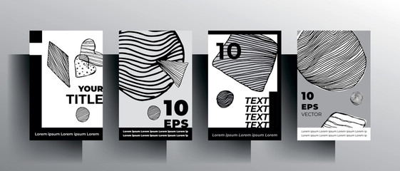 A set of posters. Modern monochrome design with hand-drawn graphic elements. EPS 10 vector.