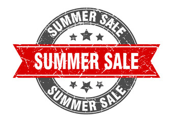 summer sale round stamp with red ribbon. summer sale