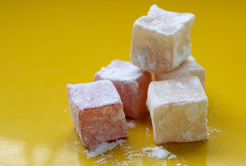 pieces of turkish delight isolated on white background
