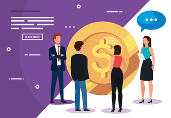 business people with coin and speech bubble vector illustration design