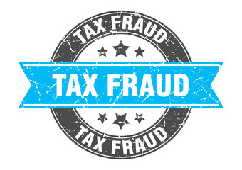 tax fraud round stamp with turquoise ribbon. tax fraud