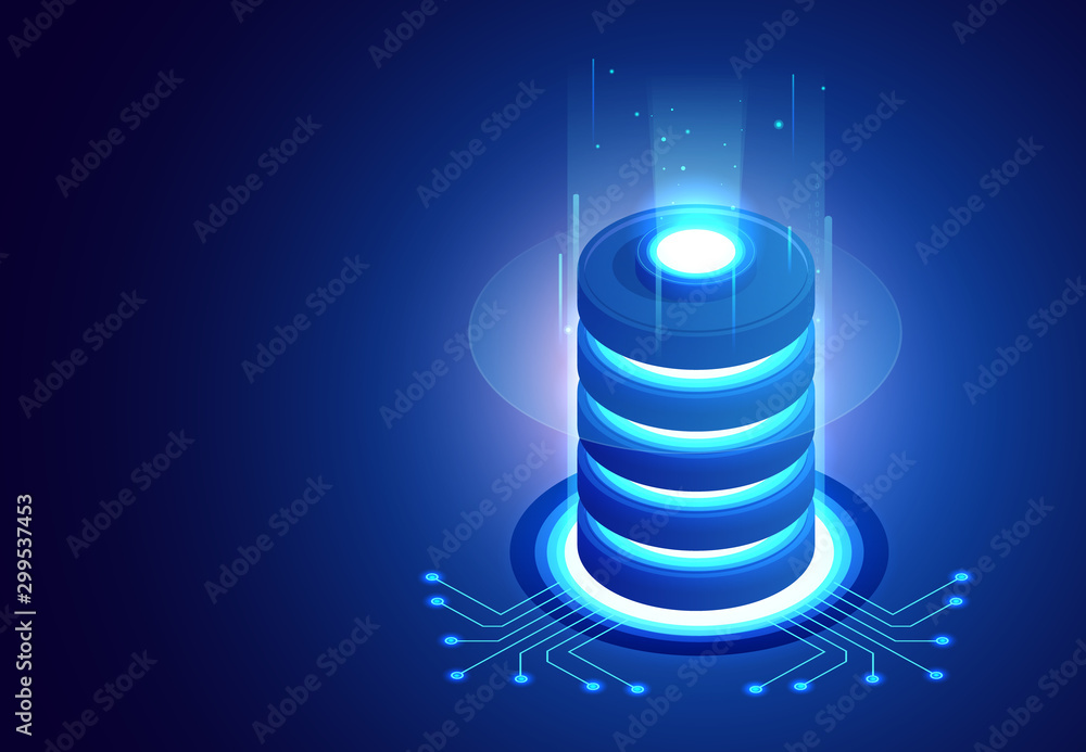Poster big data storage and cloud computing technology, machine learning, artificial intelligence concept. 