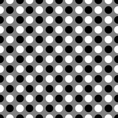 Seamless Pattern Of Symmetric Black and White Dots on Neutral Grey background.