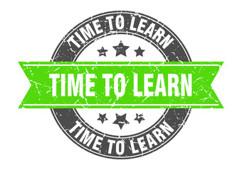 time to learn round stamp with green ribbon. time to learn
