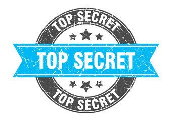 top secret round stamp with turquoise ribbon. top secret