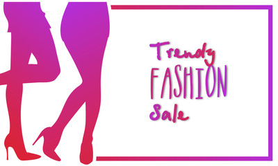 Trendy fashion sale banner design with colorful silhouette of young girls legs.
