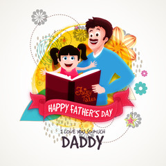 Dad and daughter reading fairy tales, Father's Day concept.