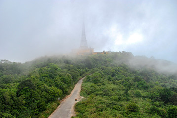 Top of Monkey Mountain by Da Nang hidden in clouds 