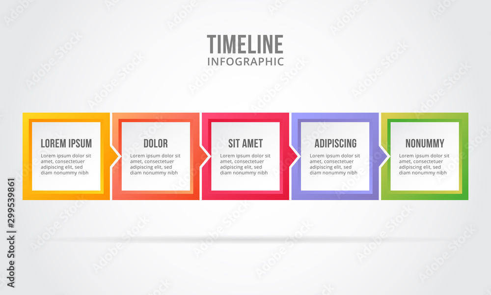 Wall mural business timeline infographic. 5 option step point. chart graphic. vector. template