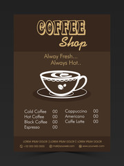 Coffee Shop price card or menu card design.