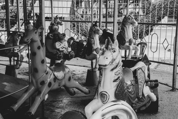 Black and white picture of abandoned and decay amusement park in Da Nang, Vietnam 