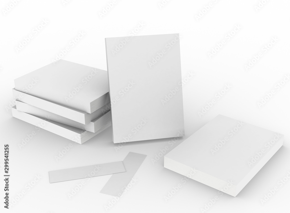 Poster template empty book mockup set white background , 3d rendering