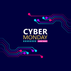 Cyber monday sale with circuit board background. Promotional online sale event. vector illustration