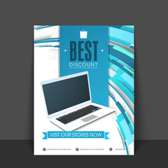 Abstract Flyer design with open laptop.