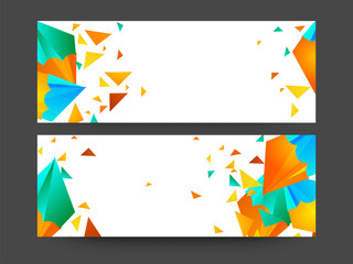 Website headers with colorful abstract design.