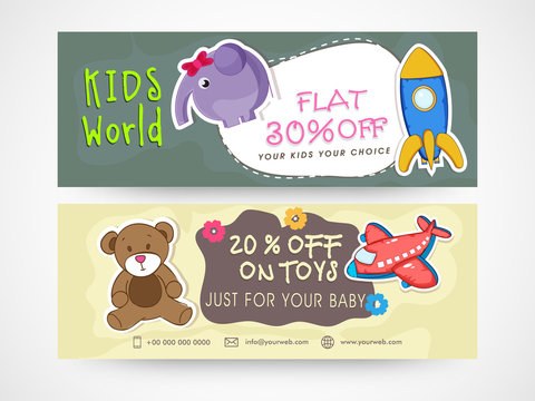 Kids World, Toys Sale web headers set.
