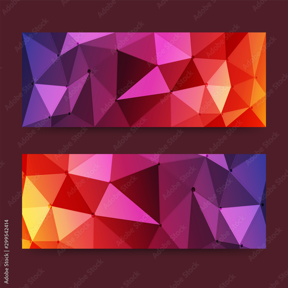 Poster colored modern pixel banners or headers set with triangles, low-poly concept. vector banners ready f