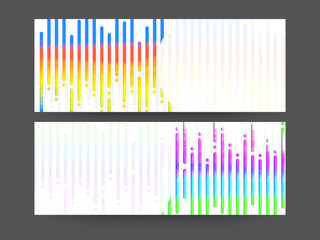 Website headers with colorful lines.