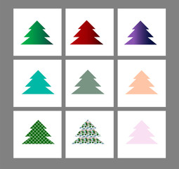Fototapeta premium Vector set christmas tree icon - three stylish pattern design template. Collection of christmas trees