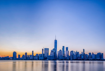 Manhattan skyline at dawn, view from New Jersey