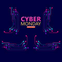 Fototapeta na wymiar Cyber monday sale with circuit board background. Promotional online sale event. vector illustration