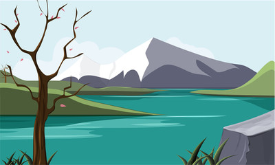 Fototapeta na wymiar Nature landscape with lake and mountains.