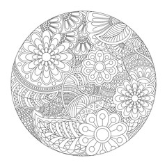 Rounded Mandala with ethnic floral pattern.