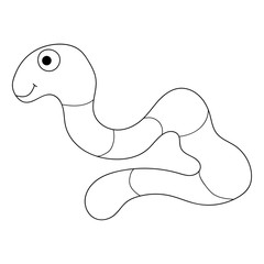 Cartoon linear doodle retro happy worm isolated on white background. Vector illustration.     