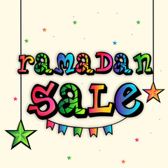 Poster, Banner with Colorful Ramadan Sale Text.