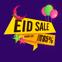 Eid Sale paper banner with various elements.