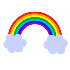 Cartoon rainbow and clouds in flat style isolated on white background. Vector illustration.      