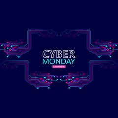 Cyber monday sale with circuit board background. Promotional online sale event. vector illustration