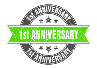 1st anniversary round stamp with green ribbon. 1st anniversary