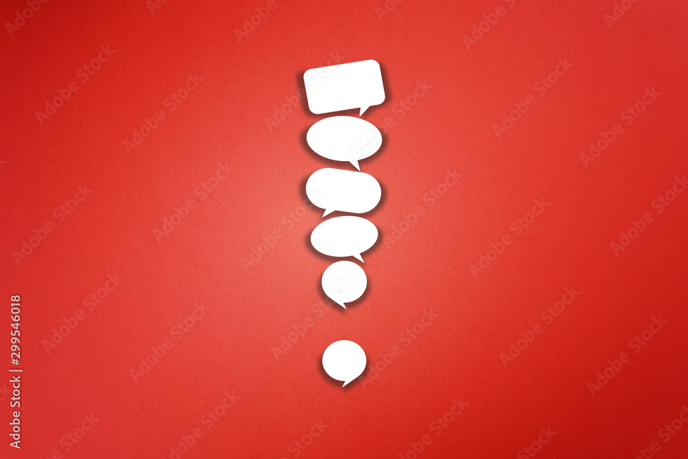 Poster exclamation mark made from speech bubbles on red background