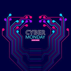 Cyber monday sale with circuit board background. Promotional online sale event. vector illustration