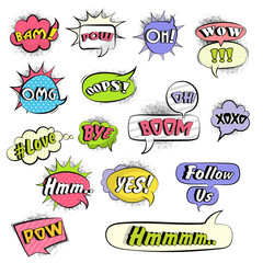 Collection of colorful comic speech bubbles.